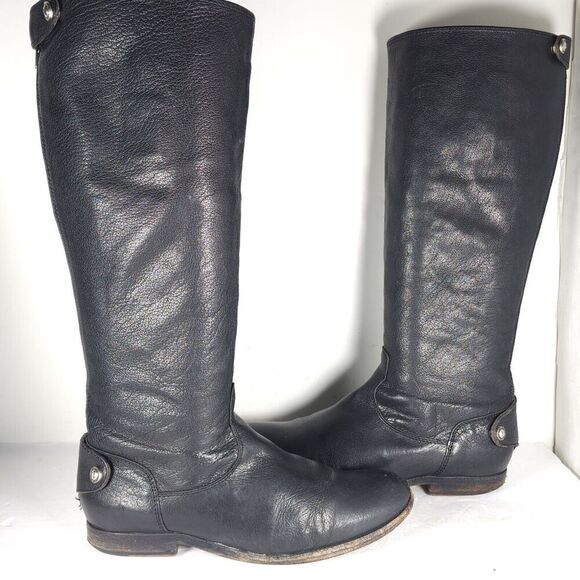 FRYE Women's Melissa Back Zip US 7,5B Black Leather Button Tall Riding Boots - Picture 10 of 16